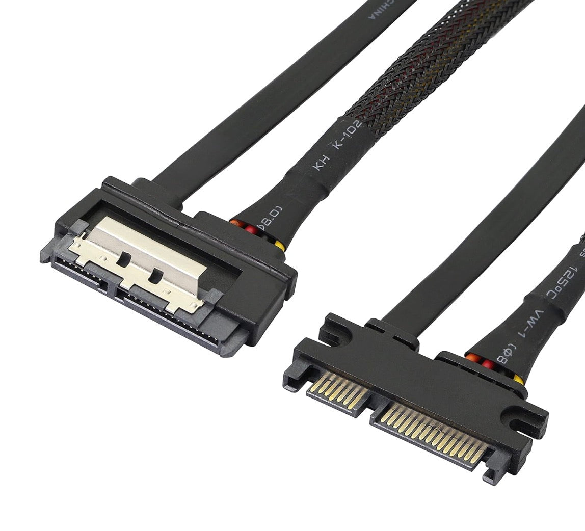22 pin SATA extension cable showing locking male and female connectors