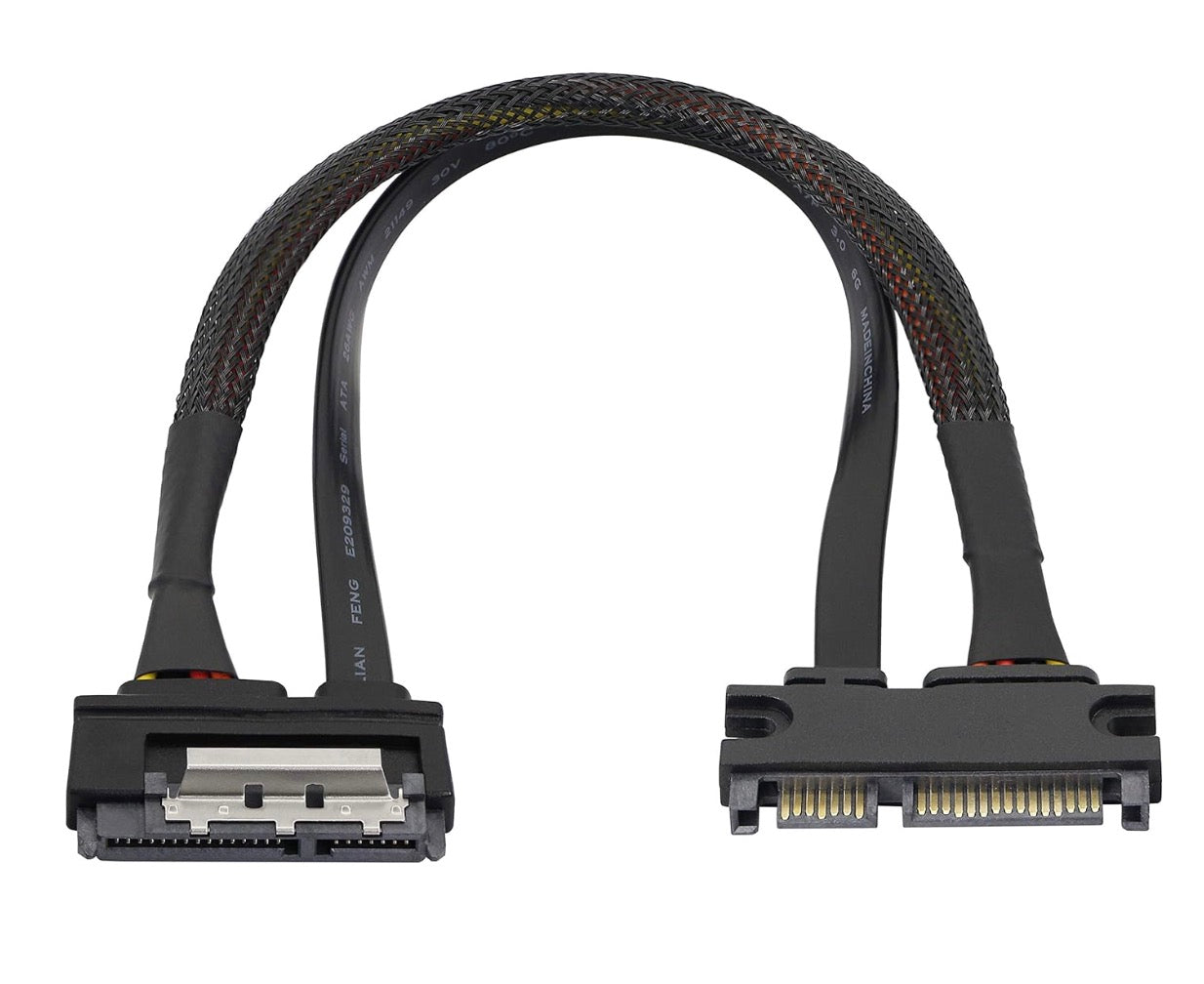 22 pin SATA male to female data and power extension cable with braided sleeve