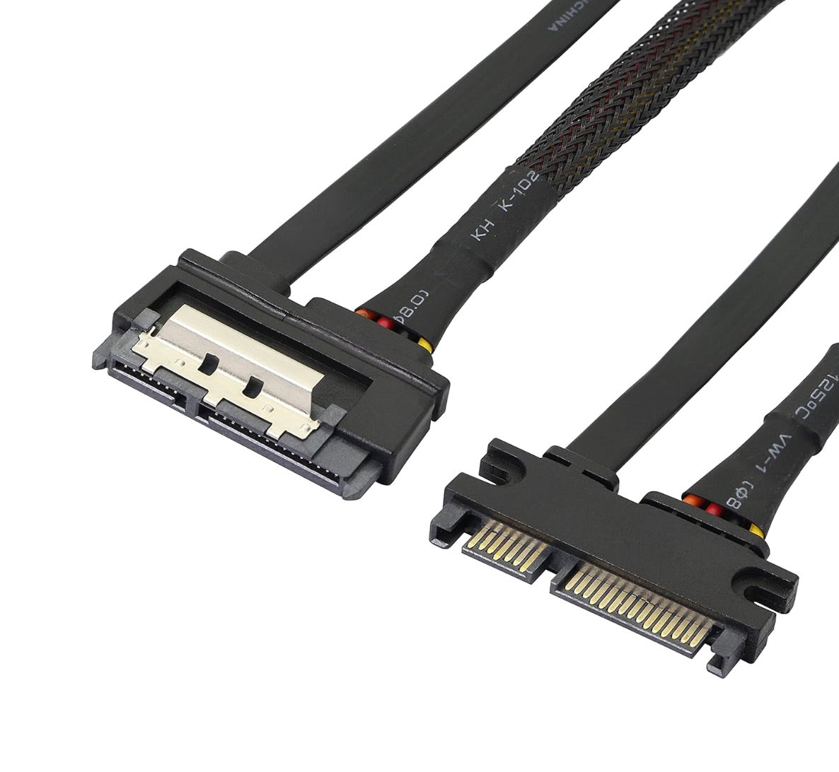 22 pin SATA male to female data and power extension cable with braided sleeve