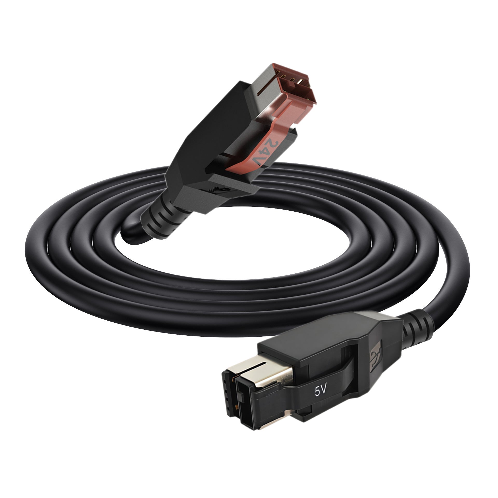 Black USB cable with connectors on a white background