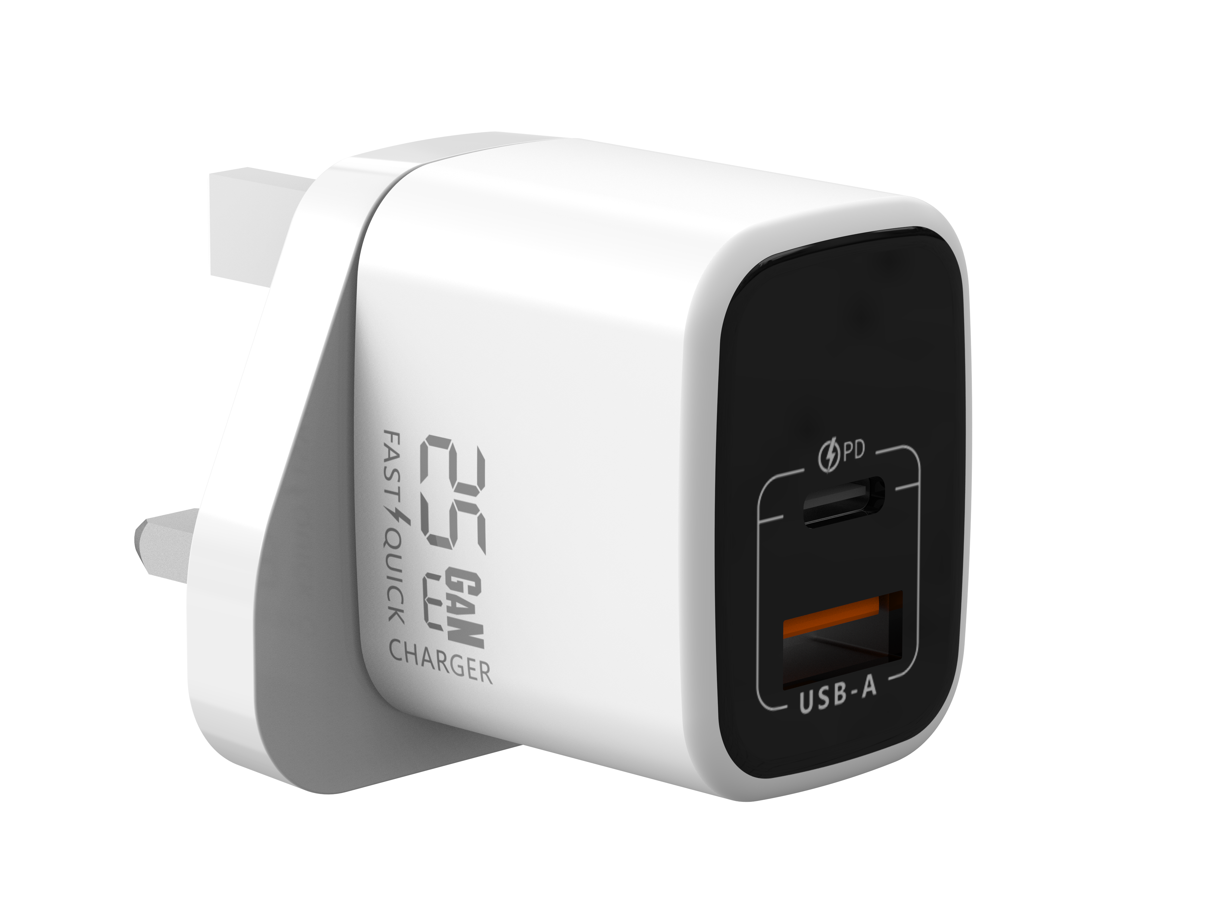 25W USB-C fast charger with UK 3 pin wall plug