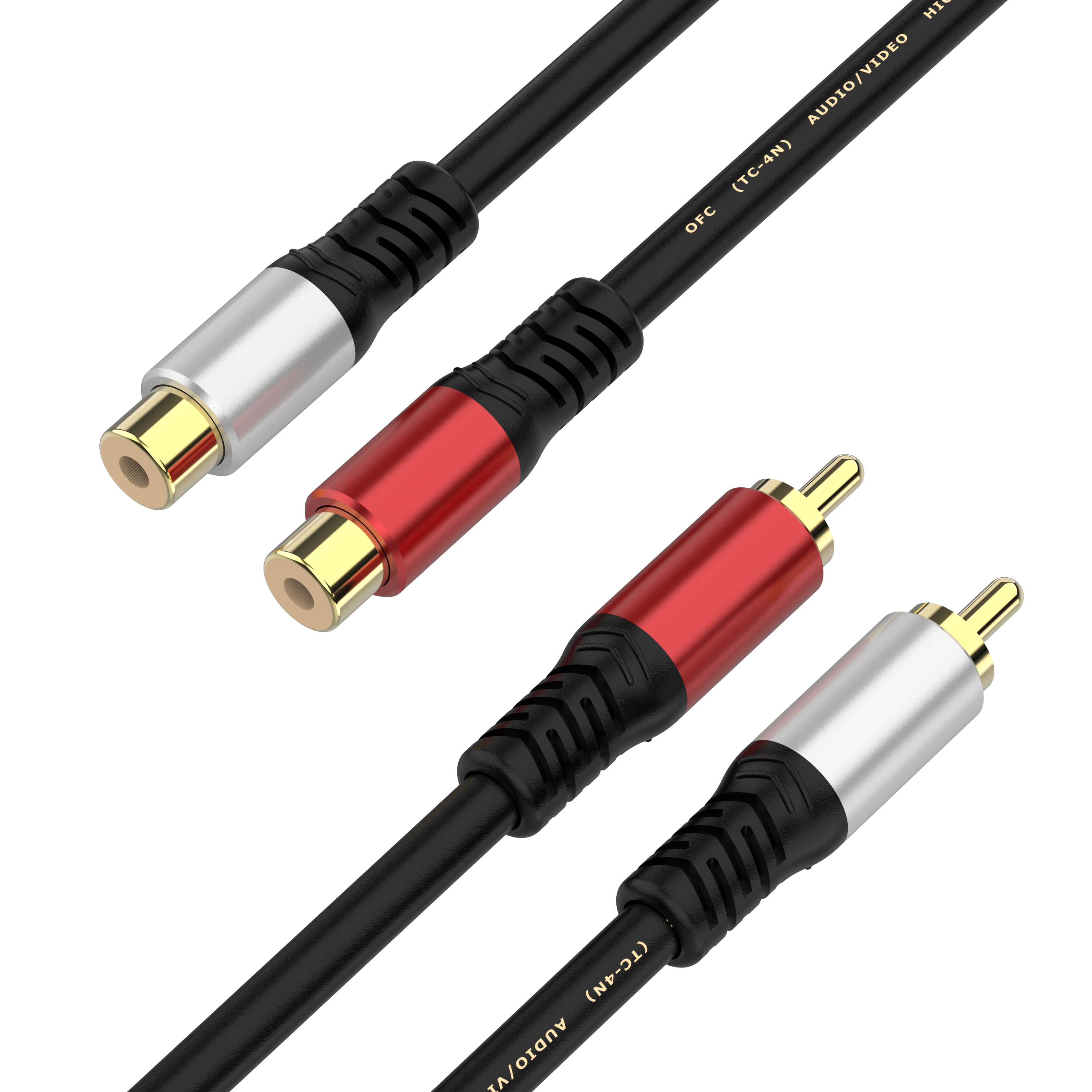 2 RCA male to 2 RCA female stereo audio extension adapter cable for subwoofer and Hi-Fi systems