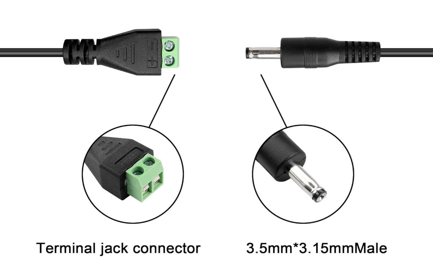 3.5mm x 1.35mm DC power connector dimensions and technical specification reference diagram