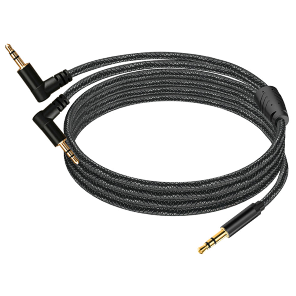 Braided 3.5mm AUX right angle splitter cable with dual male plugs