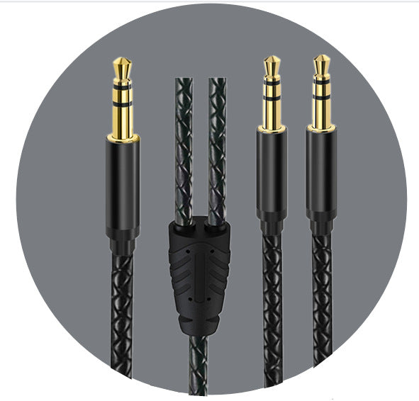 Braided 3.5mm AUX Y splitter cable with dual male outputs