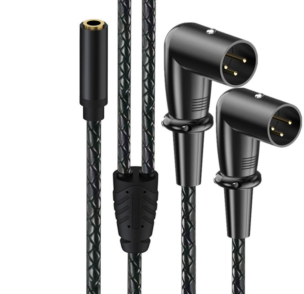 3.5mm TRS female to dual right angle XLR male Y splitter cable