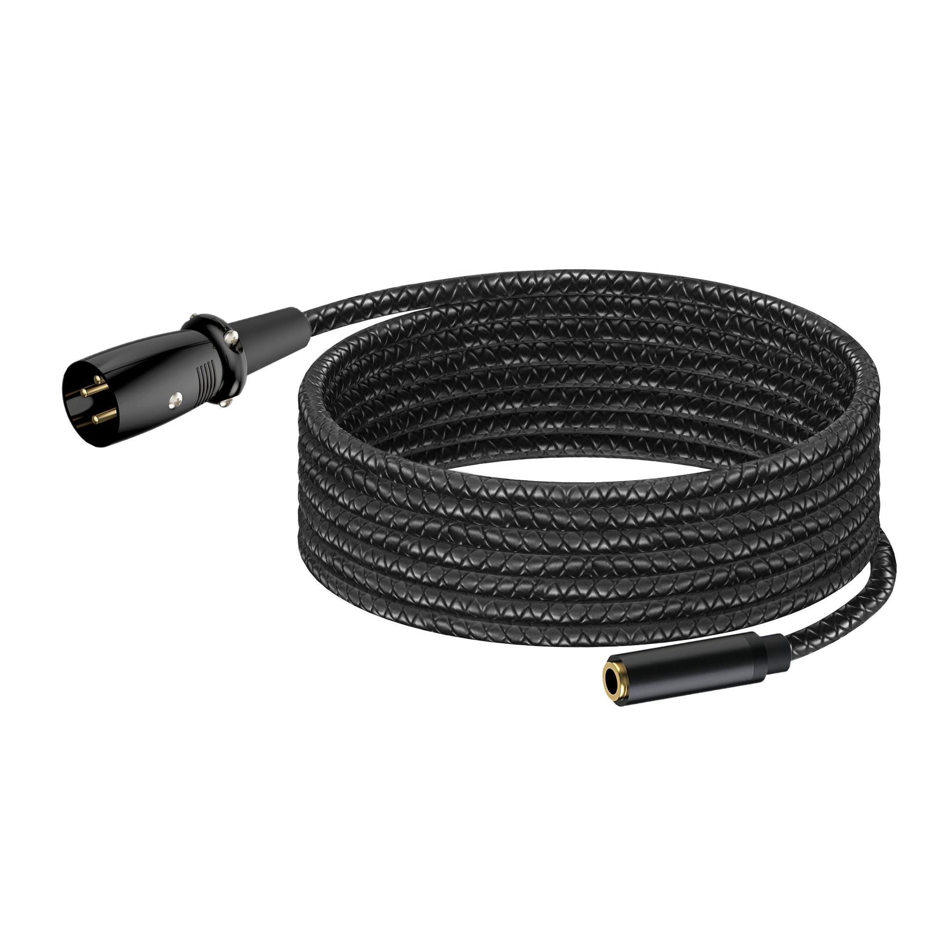 Black braided extension cord on a white background
