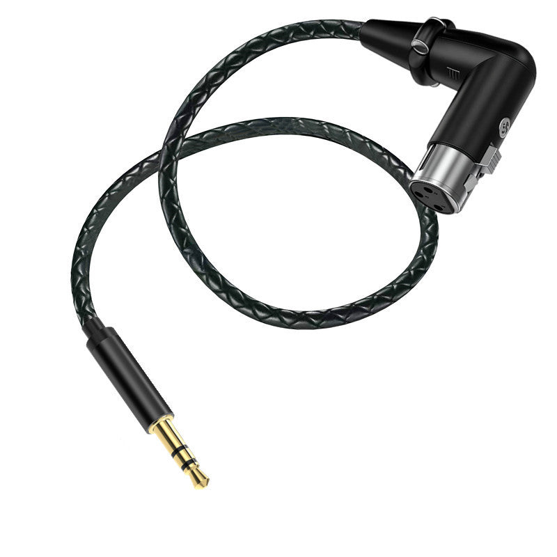 Audio cable with 3.5mm plug and XLR connector on a white background