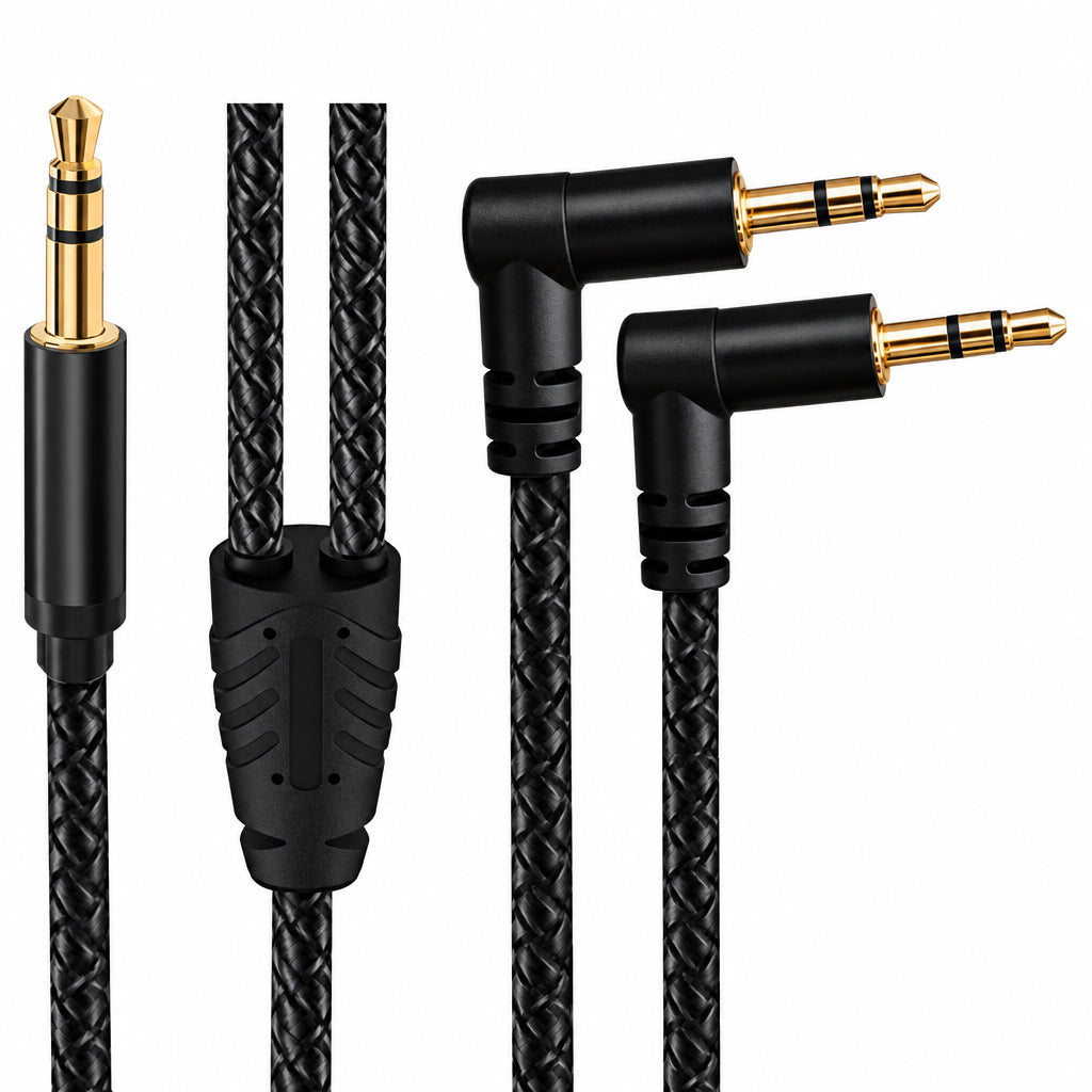3.5mm male to dual 90 degree 3.5mm male Y splitter audio cable