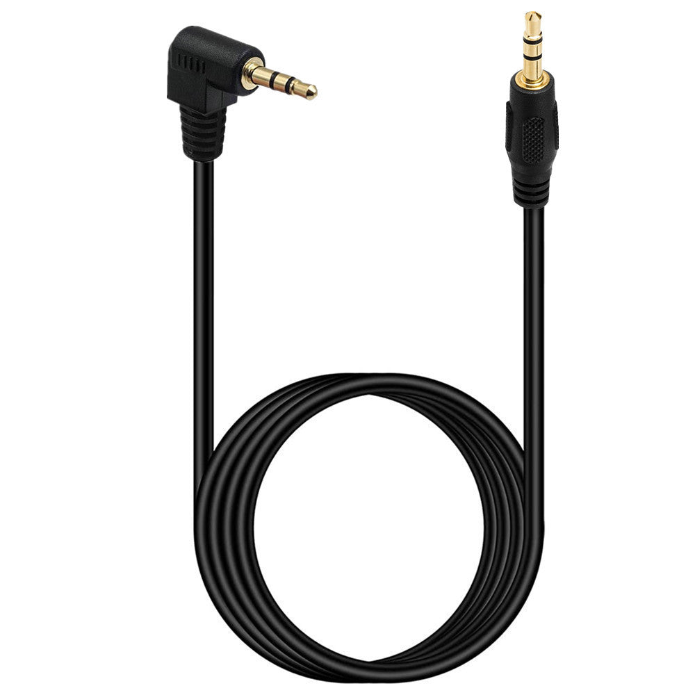 Black 3.5mm male to male stereo audio cable close up