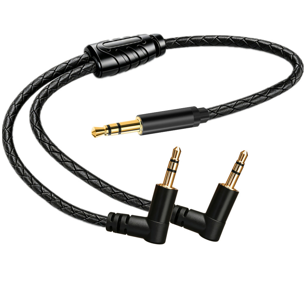 3.5mm right angle male audio splitter cable with braided wire