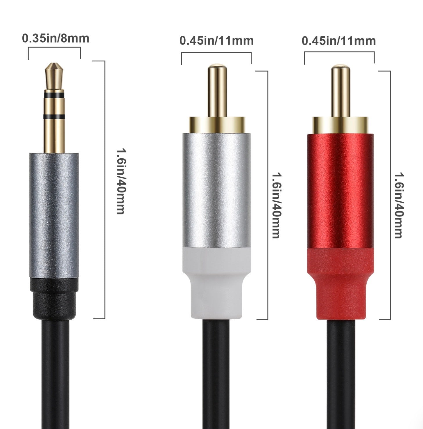 3.5mm male to dual RCA phono audio cable compatible with Hi-Fi systems amplifiers and speakers