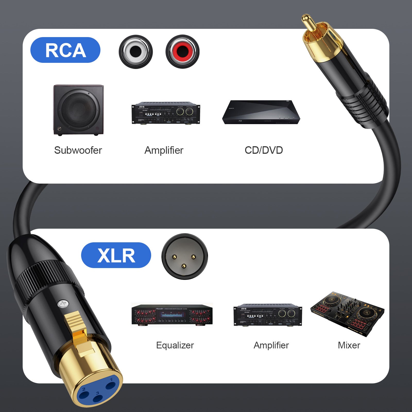 Professional XLR female to RCA male adapter cable