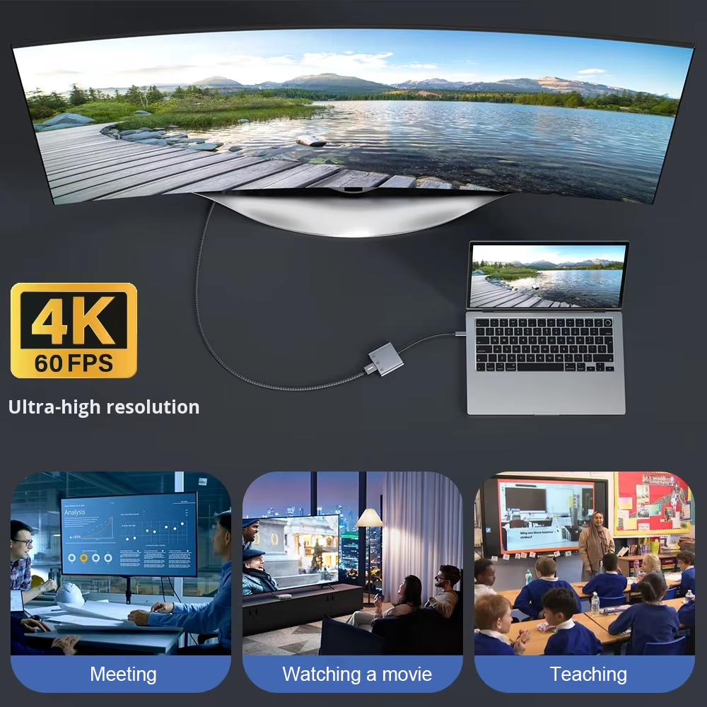 3-in-1 Aluminum USB-C Hub Adapter | 4K 60Hz HDMI, 10Gbps USB, 100W PD Fast Charging