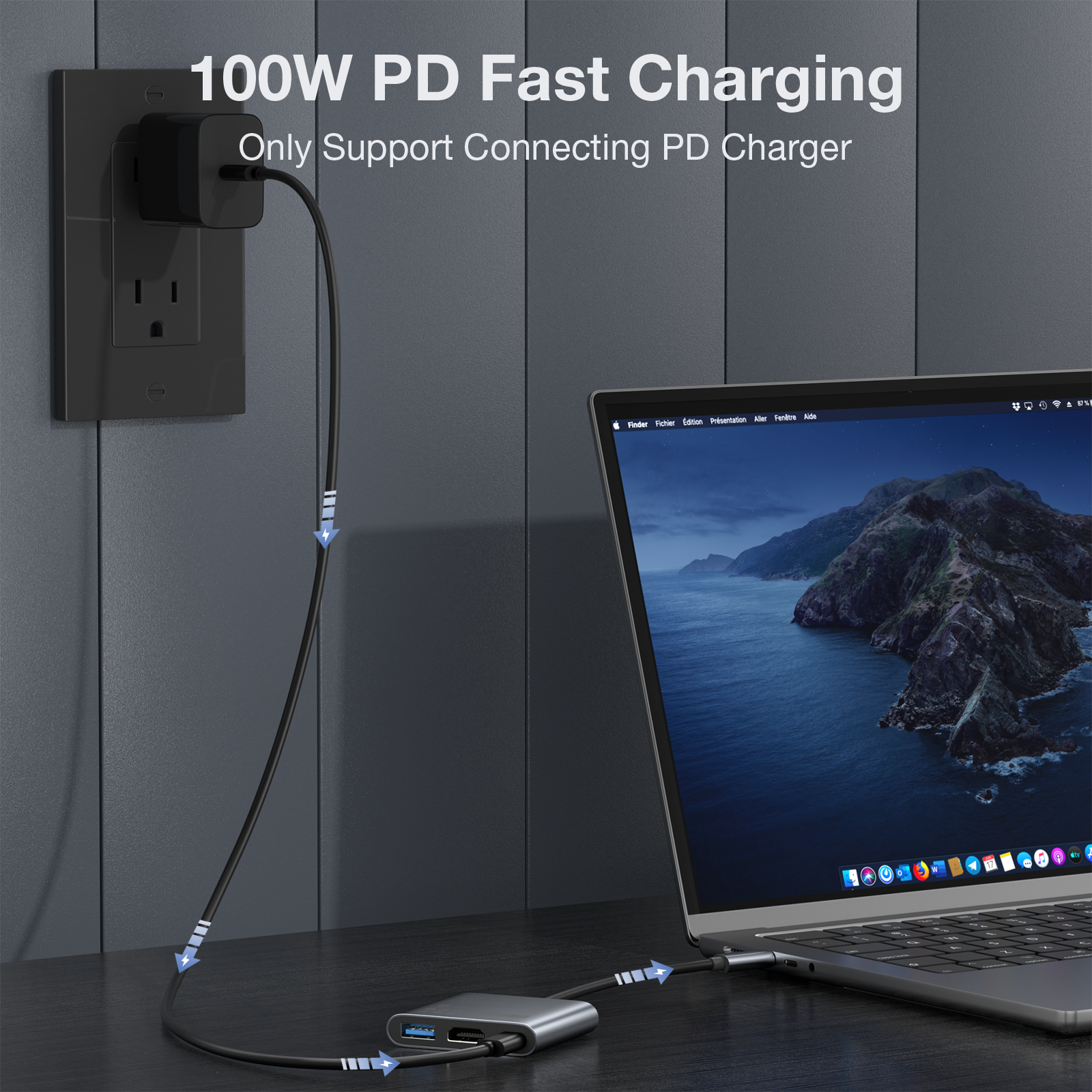 3-in-1 Aluminum USB-C Hub Adapter | 4K 60Hz HDMI, 10Gbps USB, 100W PD Fast Charging