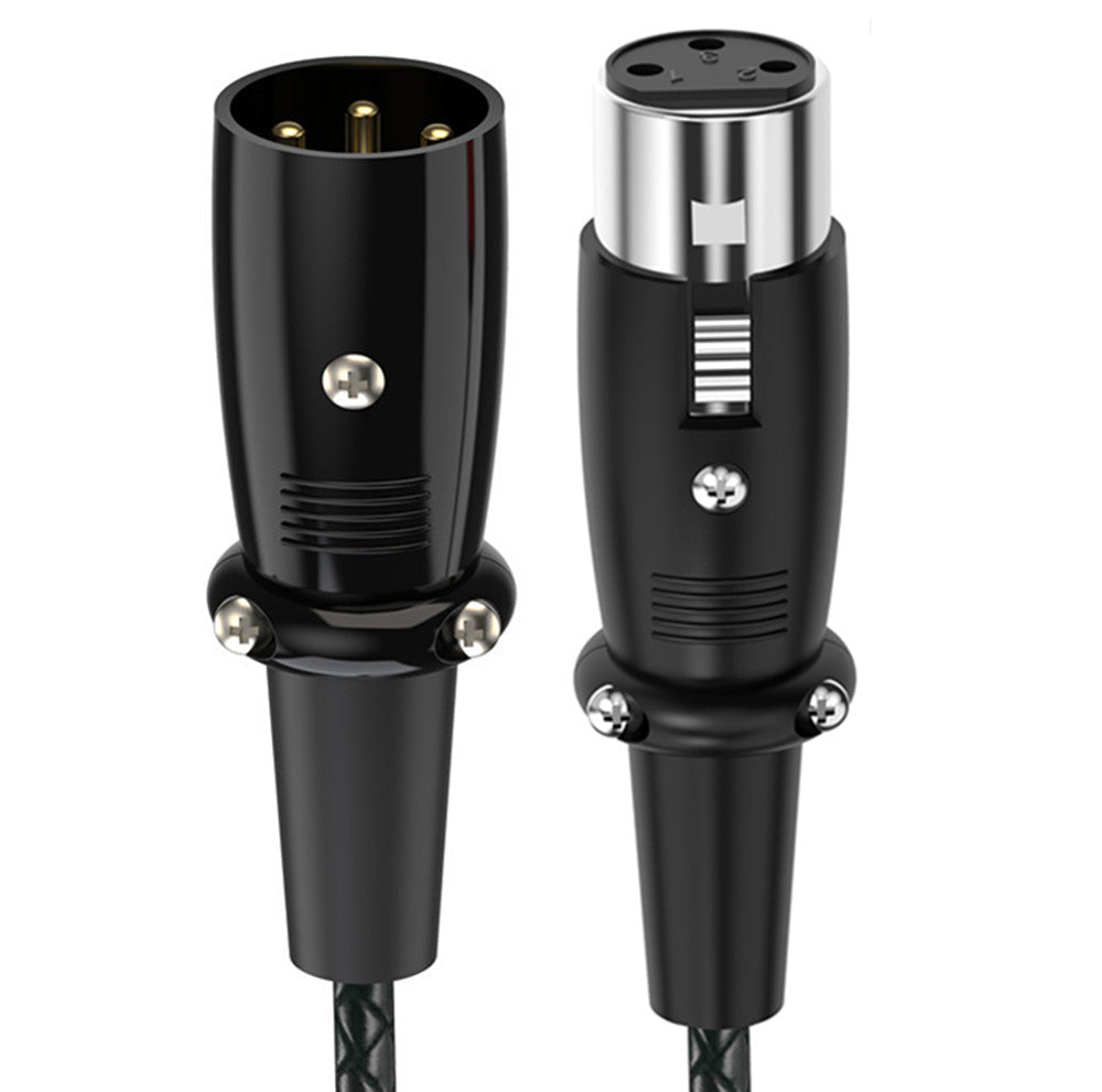 3-pin XLR male to female microphone cable with braided jacket and metal locking connectors