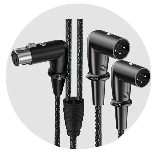 Two sets of audio cables with XLR connectors on a white background