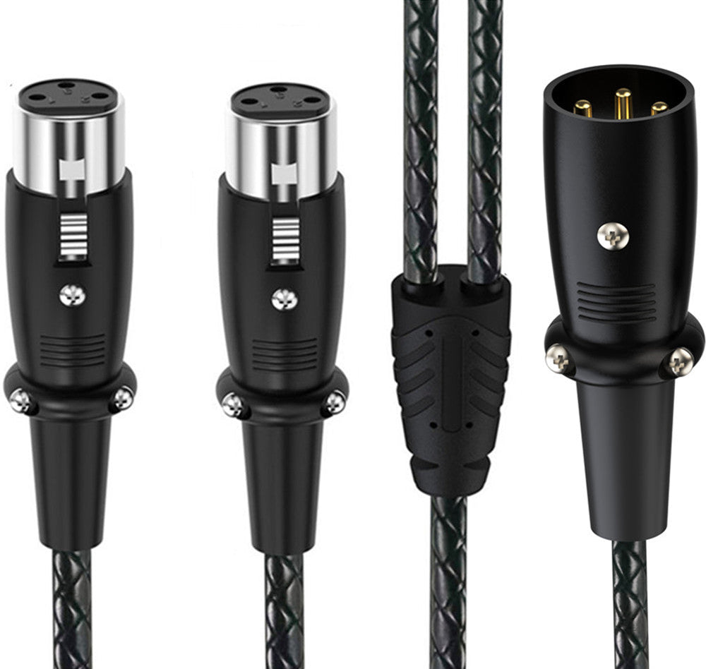 3-pin XLR splitter cable with XLR male to dual XLR female connectors and braided audio cable