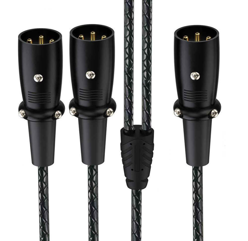 3-pin XLR splitter cable with dual XLR male connectors and braided audio cable