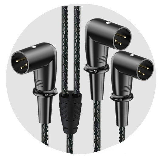 Black braided cable with XLR connectors on a white background