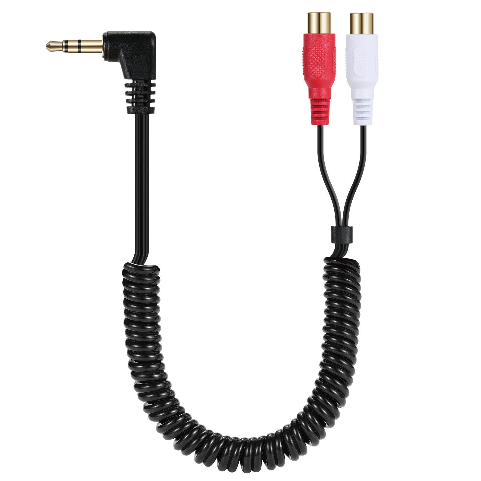 3.5mm Male to Dual RCA Female Audio Y Splitter Coiled Cable