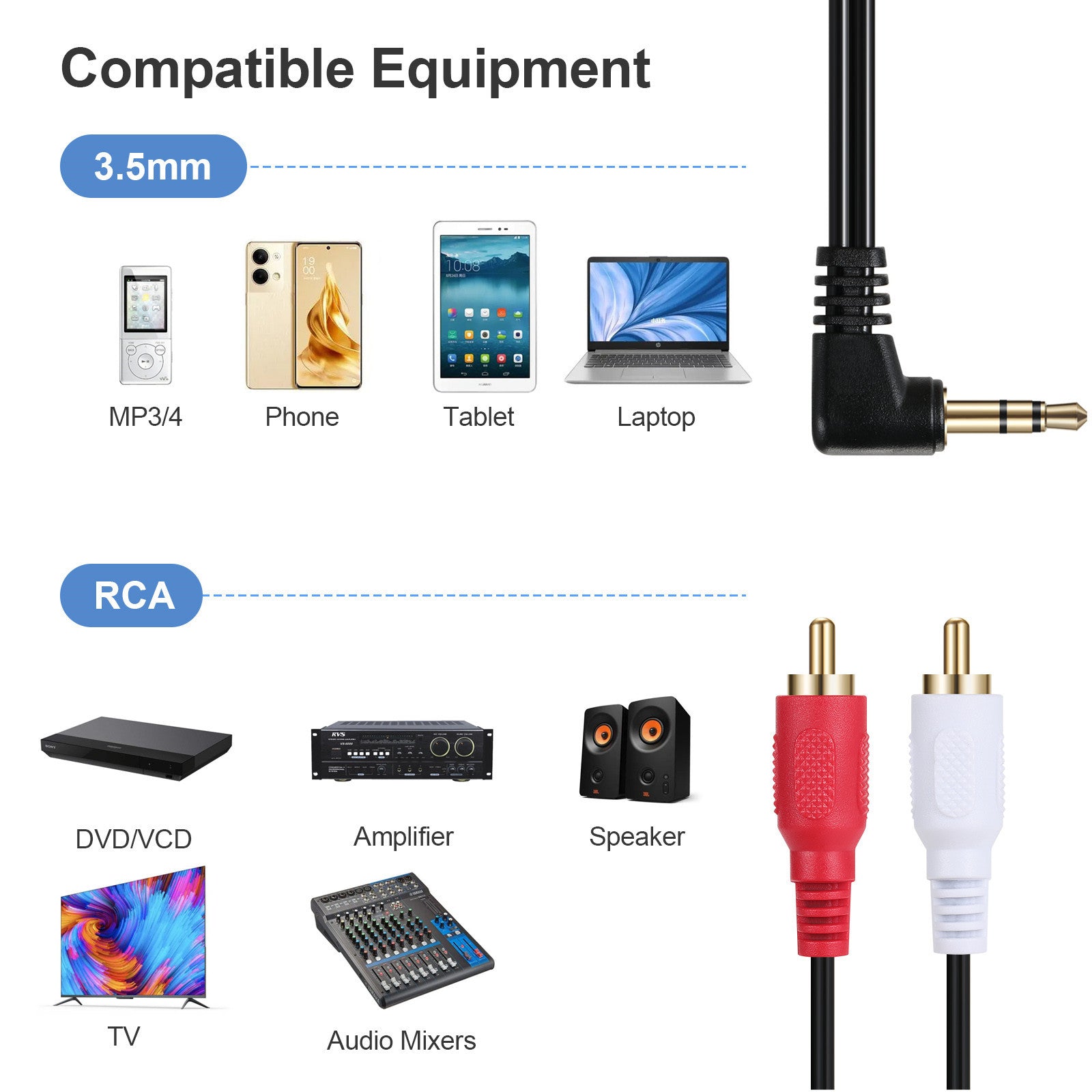 3.5mm Male to Dual RCA Male Audio Y Splitter Cable