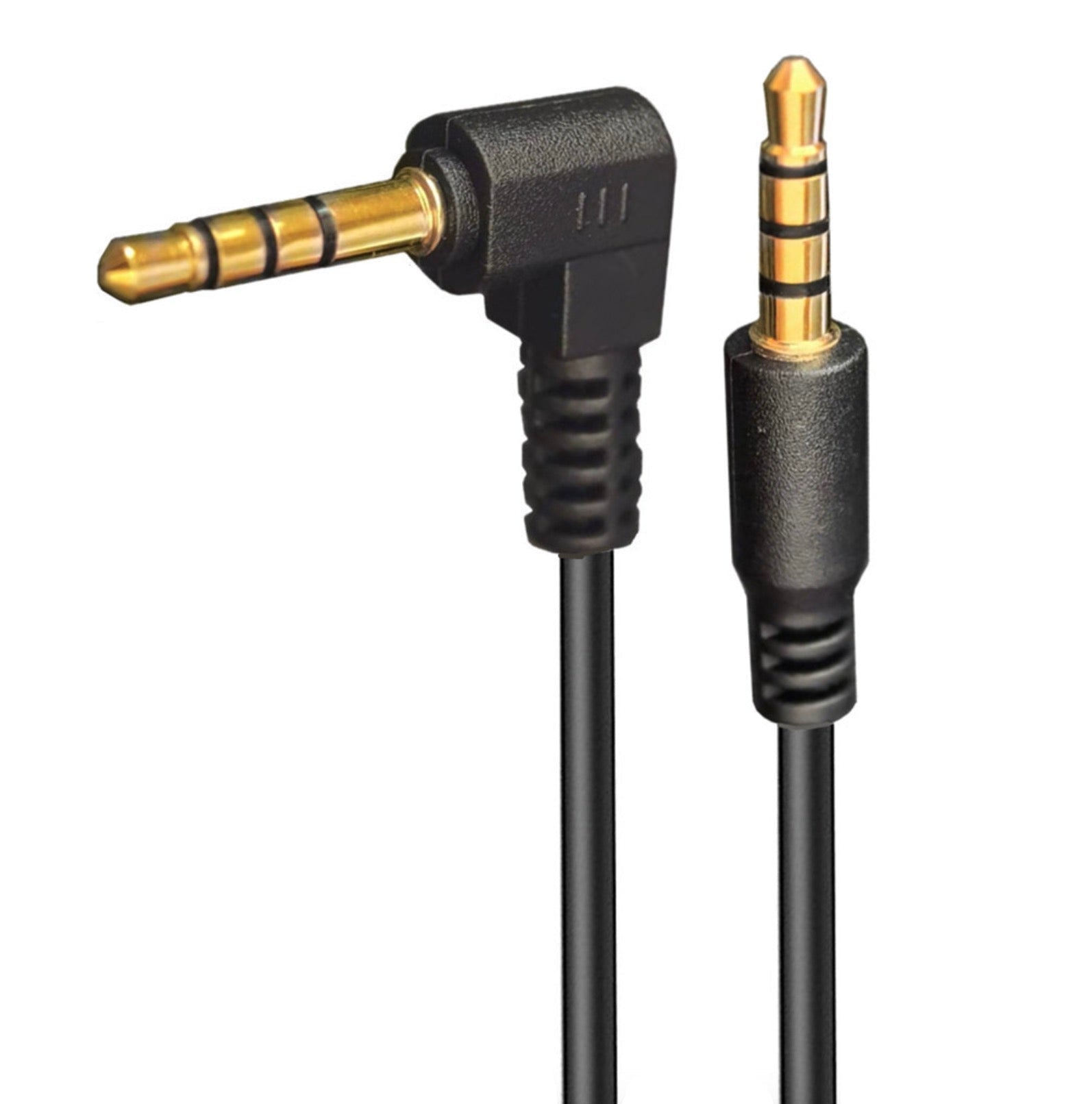 3.5mm 4-pole male to male audio cable with 17mm right-angled jack and 14mm long tip connector for car AUX use
