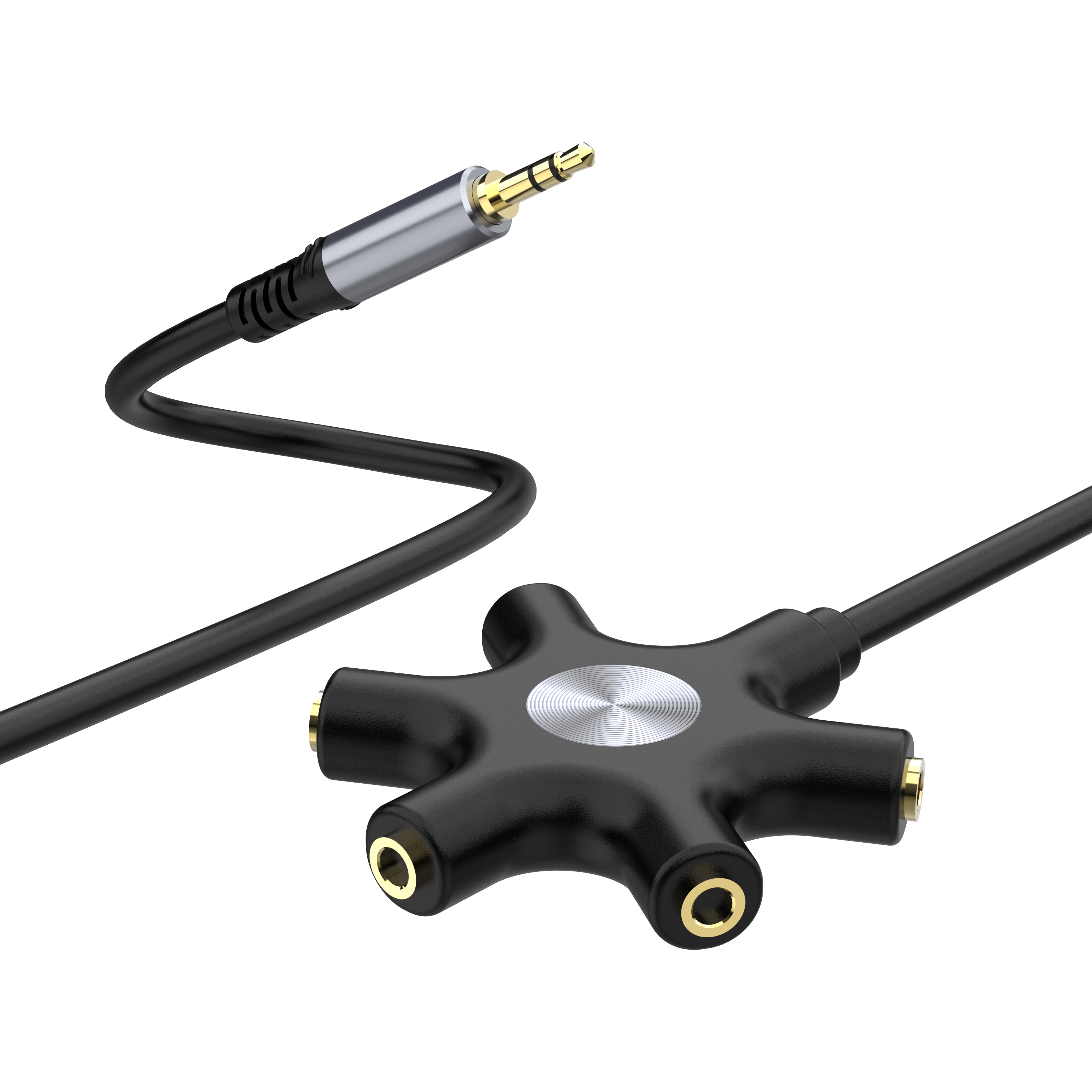 3.5mm male to five female stereo headphone splitter cable for sharing audio with multiple headphones