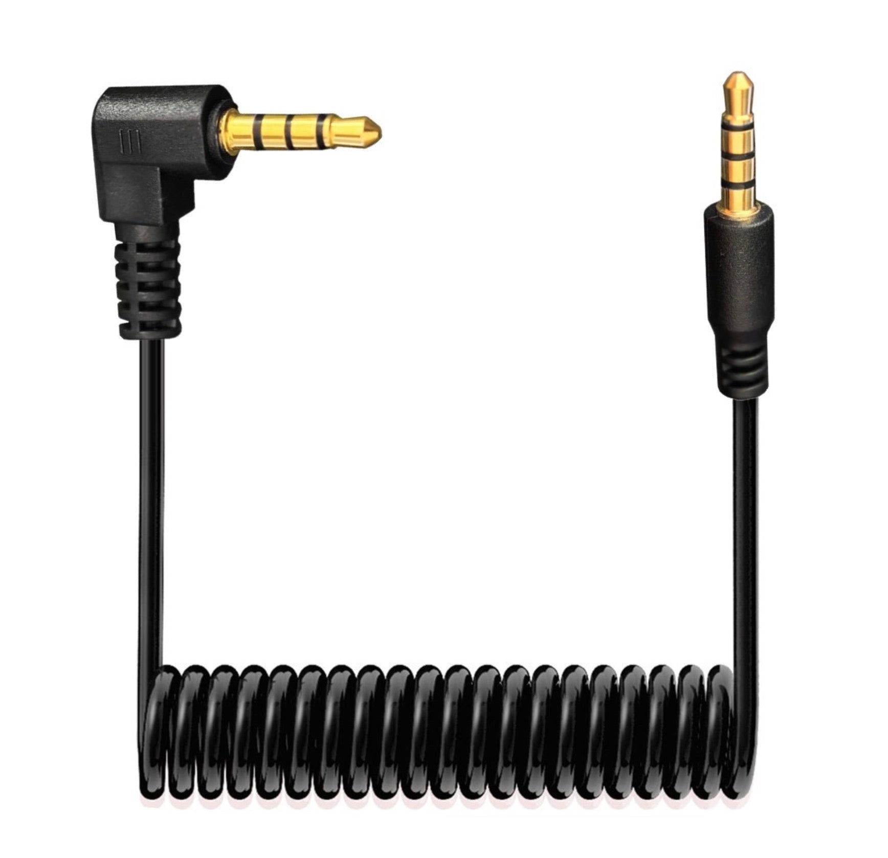 3.5mm coiled TRRS 4-pole male to male AUX extension cable spiral cord black