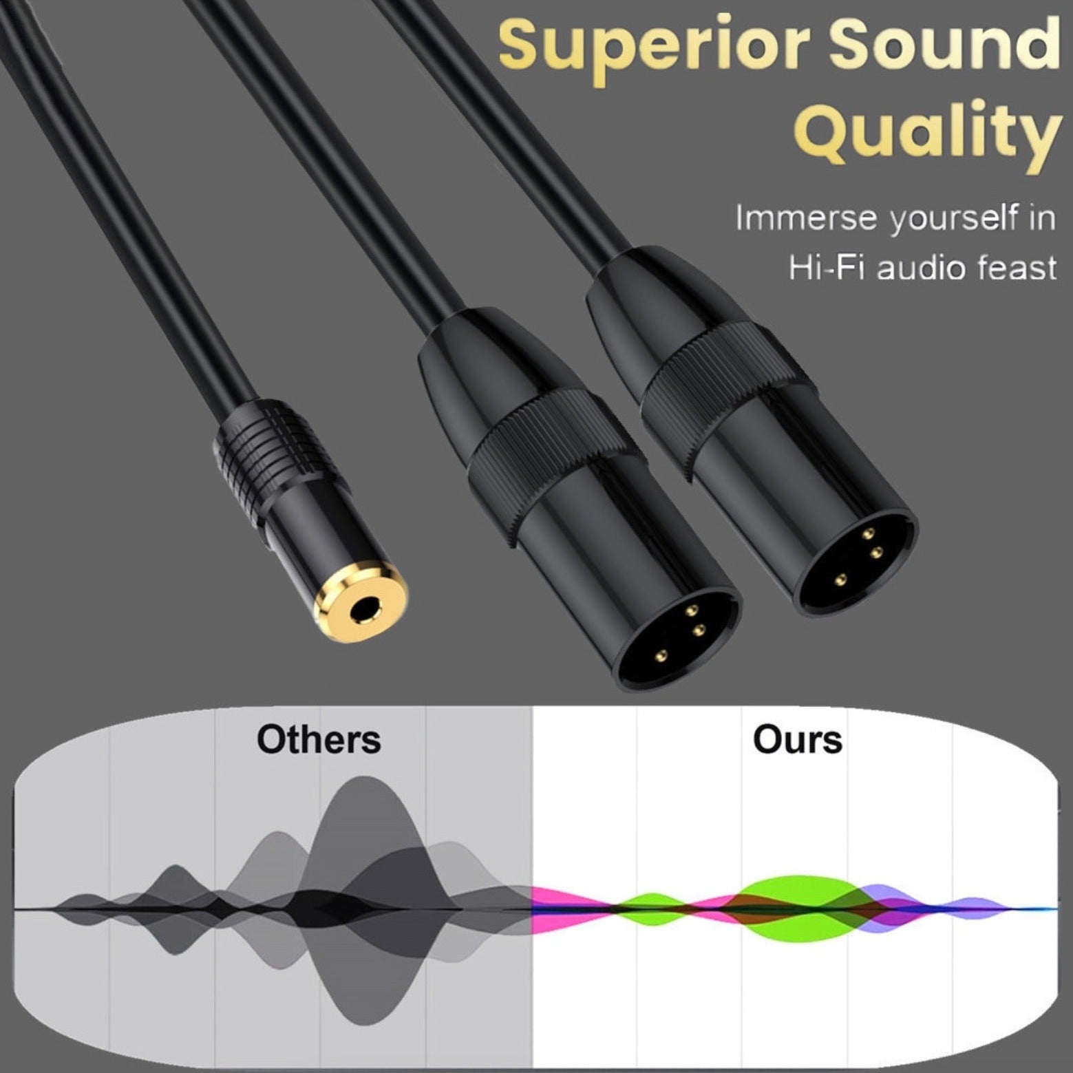 Dual XLR male connectors with 3.5mm female jack