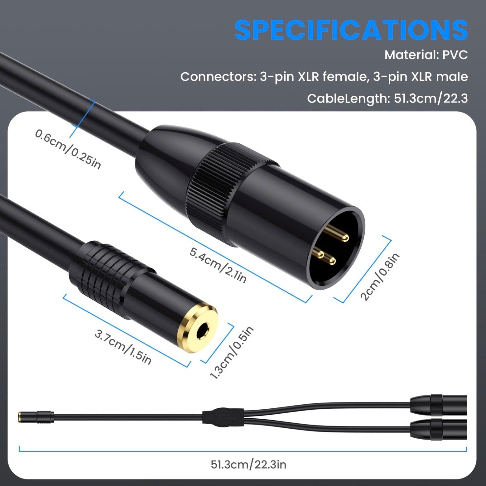 3.5mm TRS to two XLR male audio adapter lead