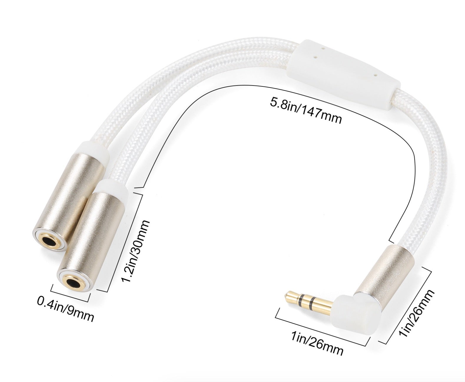 Stereo headphone splitter cable 3.5mm male to two female