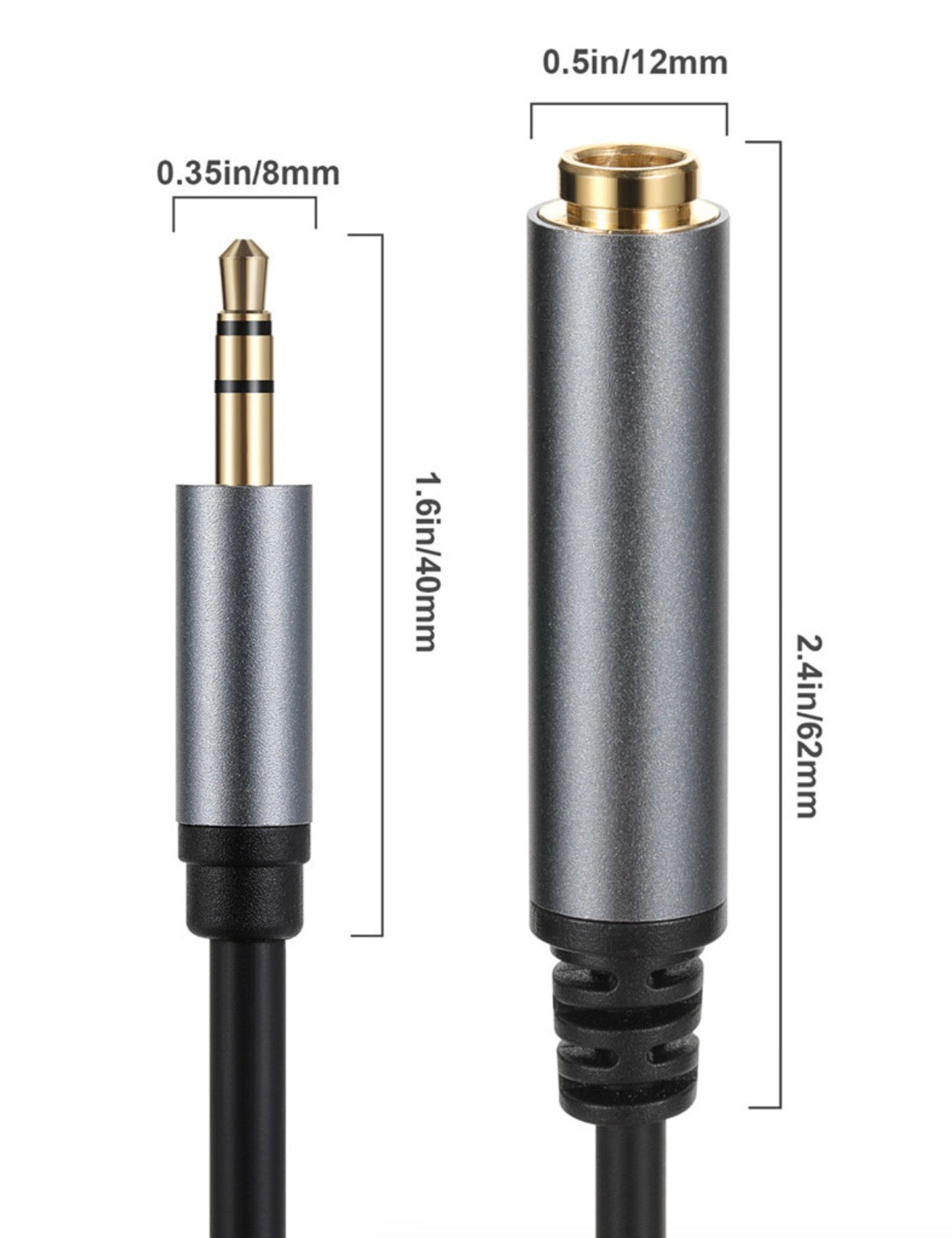 1/8 inch to 1/4 inch stereo audio adapter lead