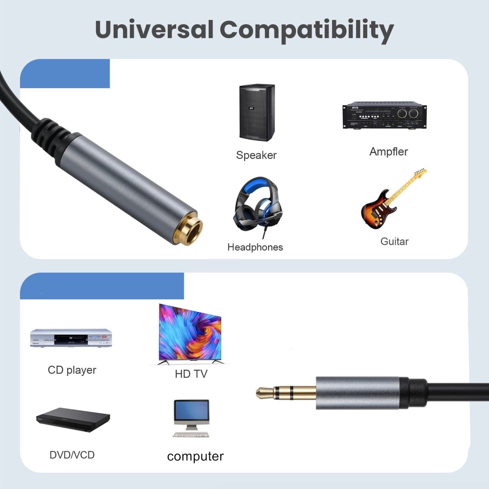 3.5mm TRS male to 6.35mm TRS female stereo extension cable