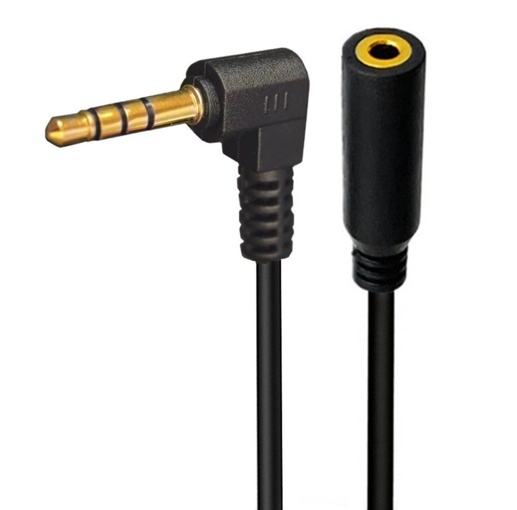 3.5mm TRRS 4 pole angled male to 3.5mm female aux extension adapter cable 14mm to 17mm tip black