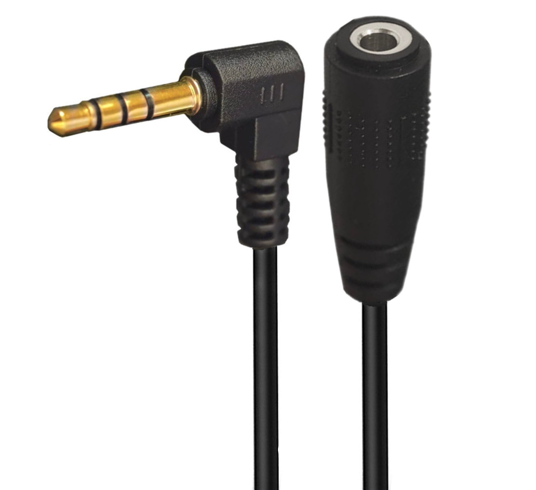 3.5mm TRRS 4 pole 17mm long tip right angle male to 3.5mm female audio extension cable black