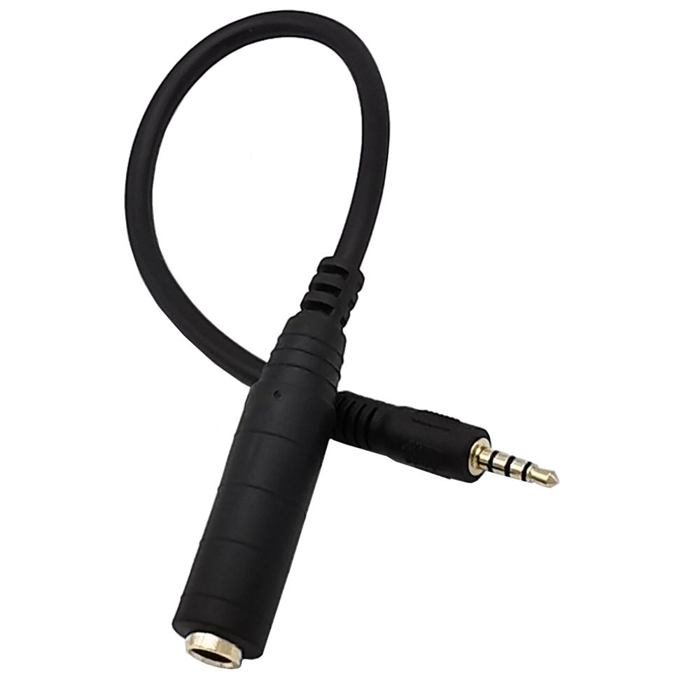 Black audio cable with 3.5mm plug on a white background