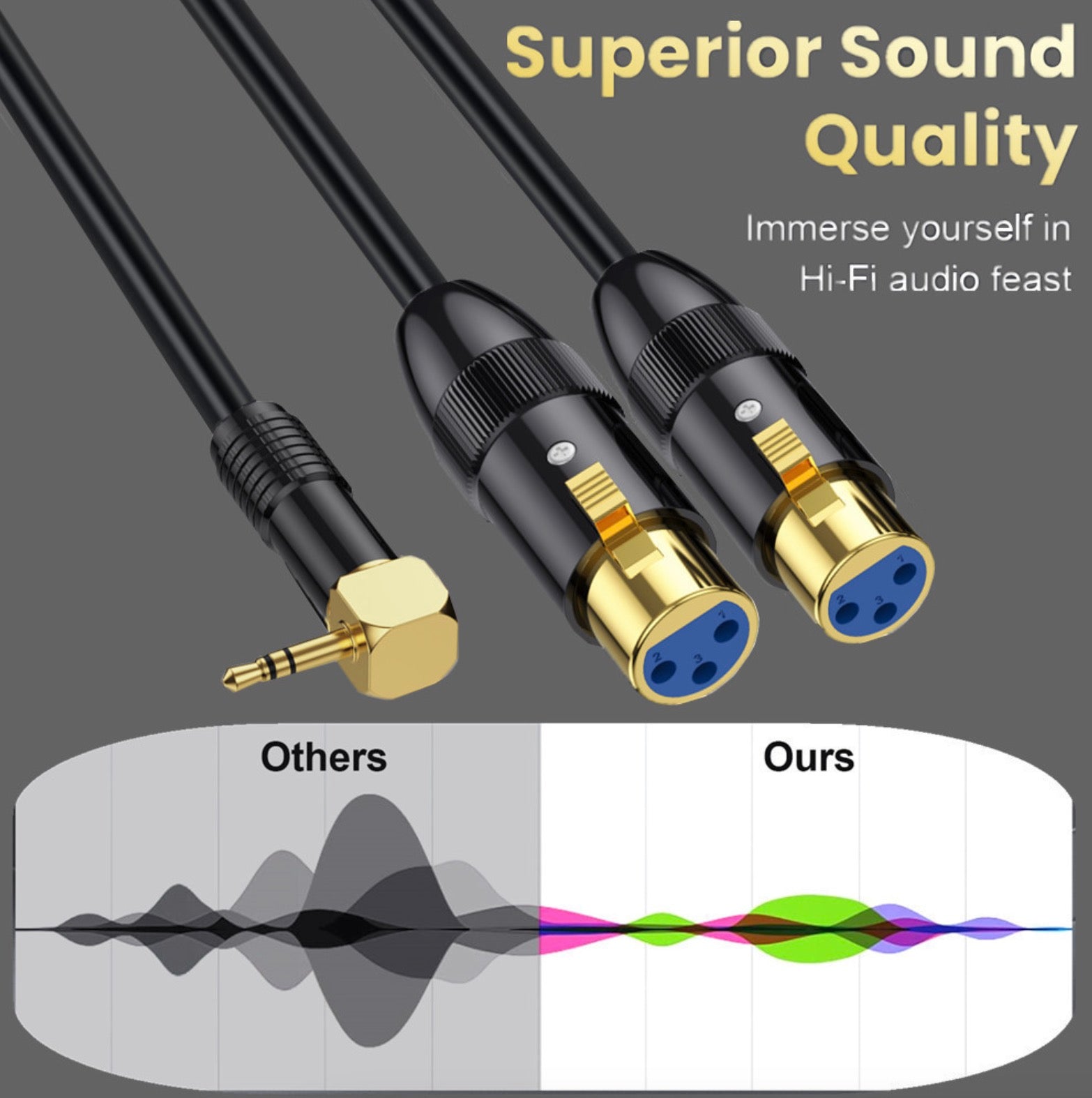 Right angle 3.5mm to two XLR female audio adapter