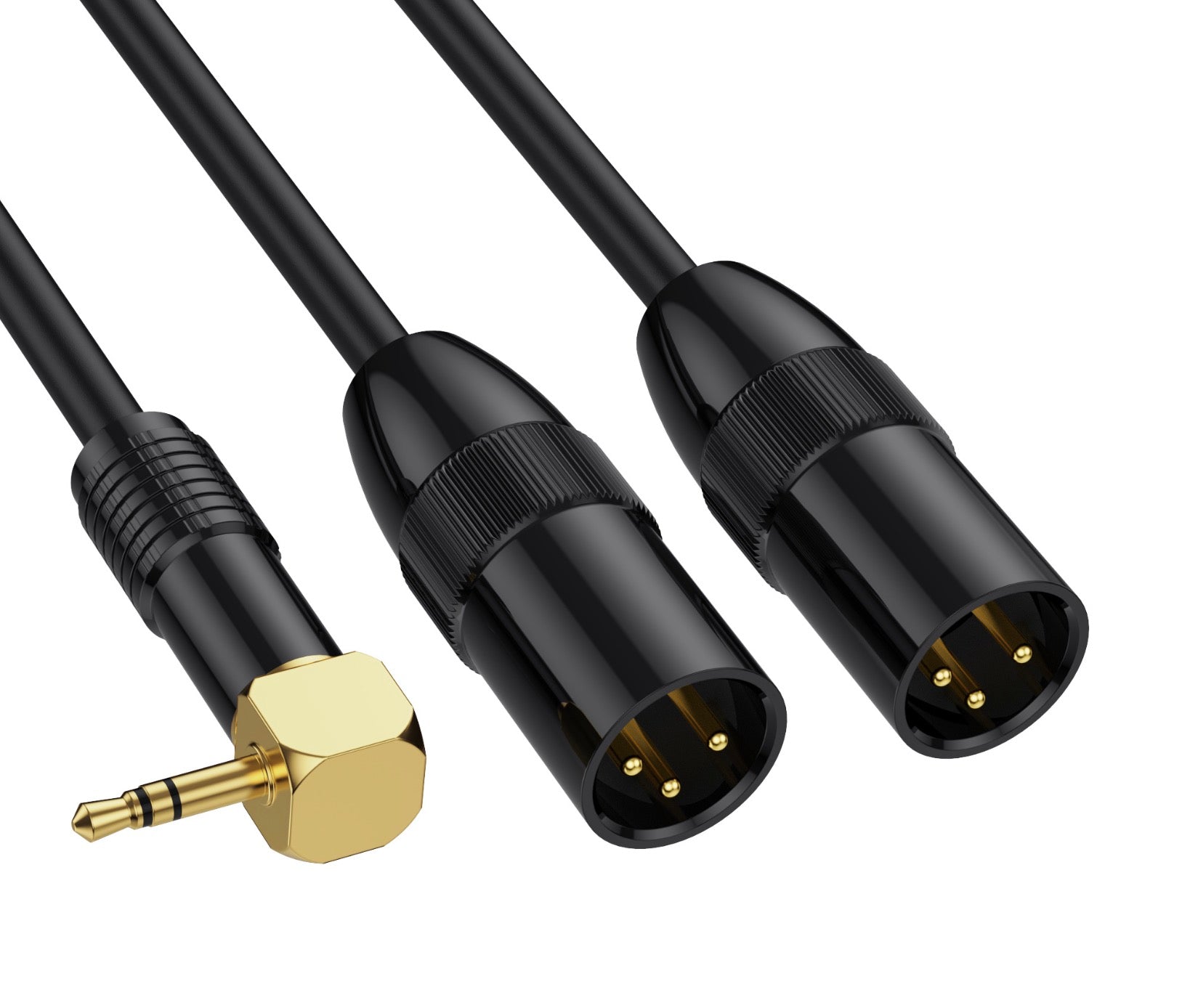 Right angle 3.5mm to two XLR male audio cable