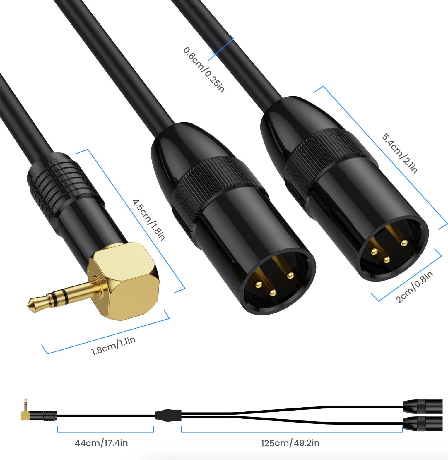 Professional 3.5mm to XLR Y cable close up