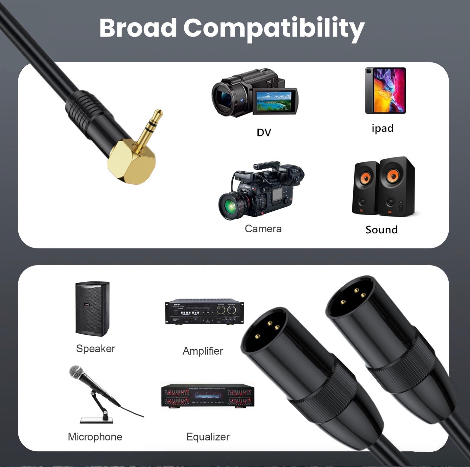 3.5mm AUX to dual XLR interconnect lead black
