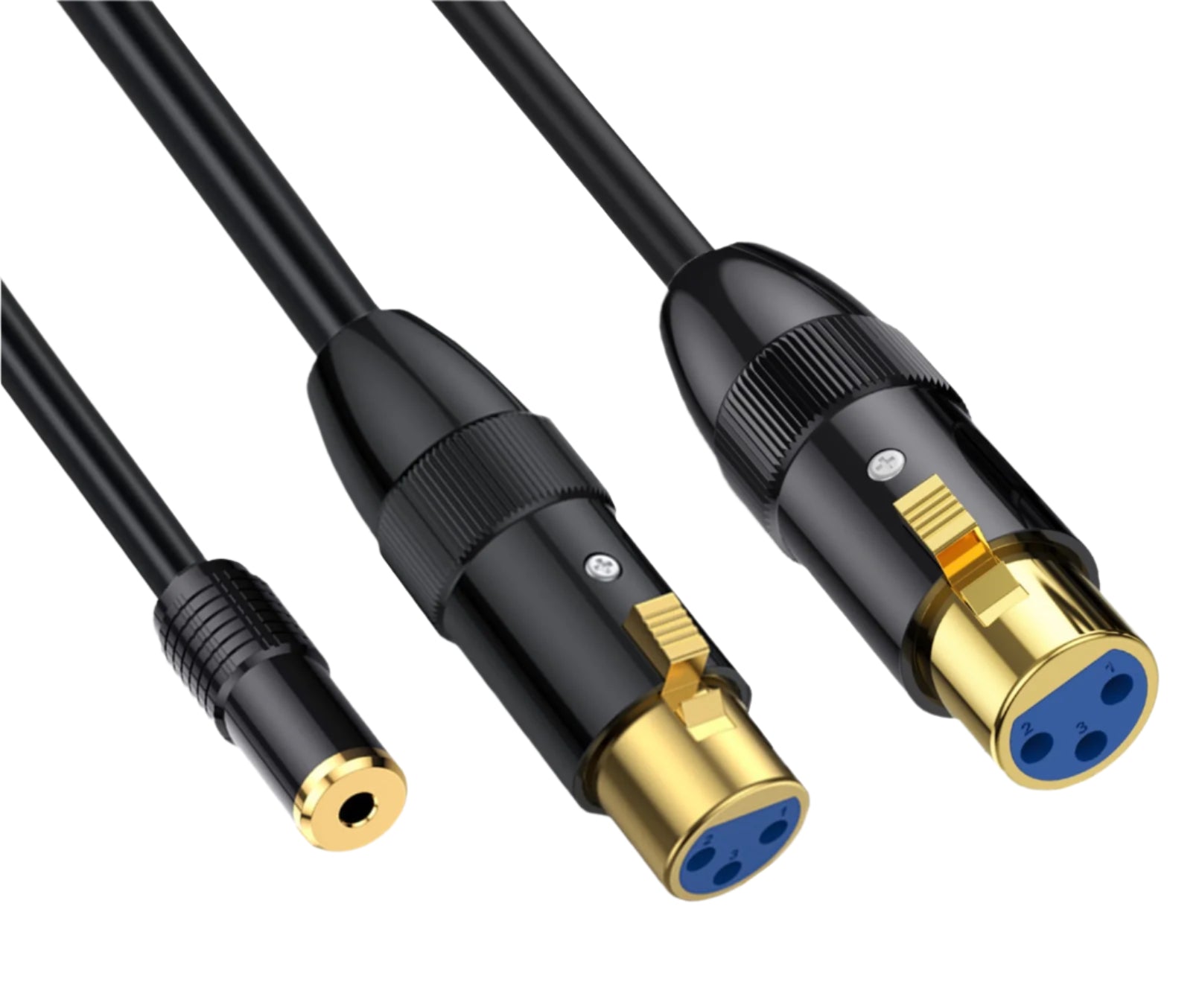 Two audio cables with different connectors on a white background