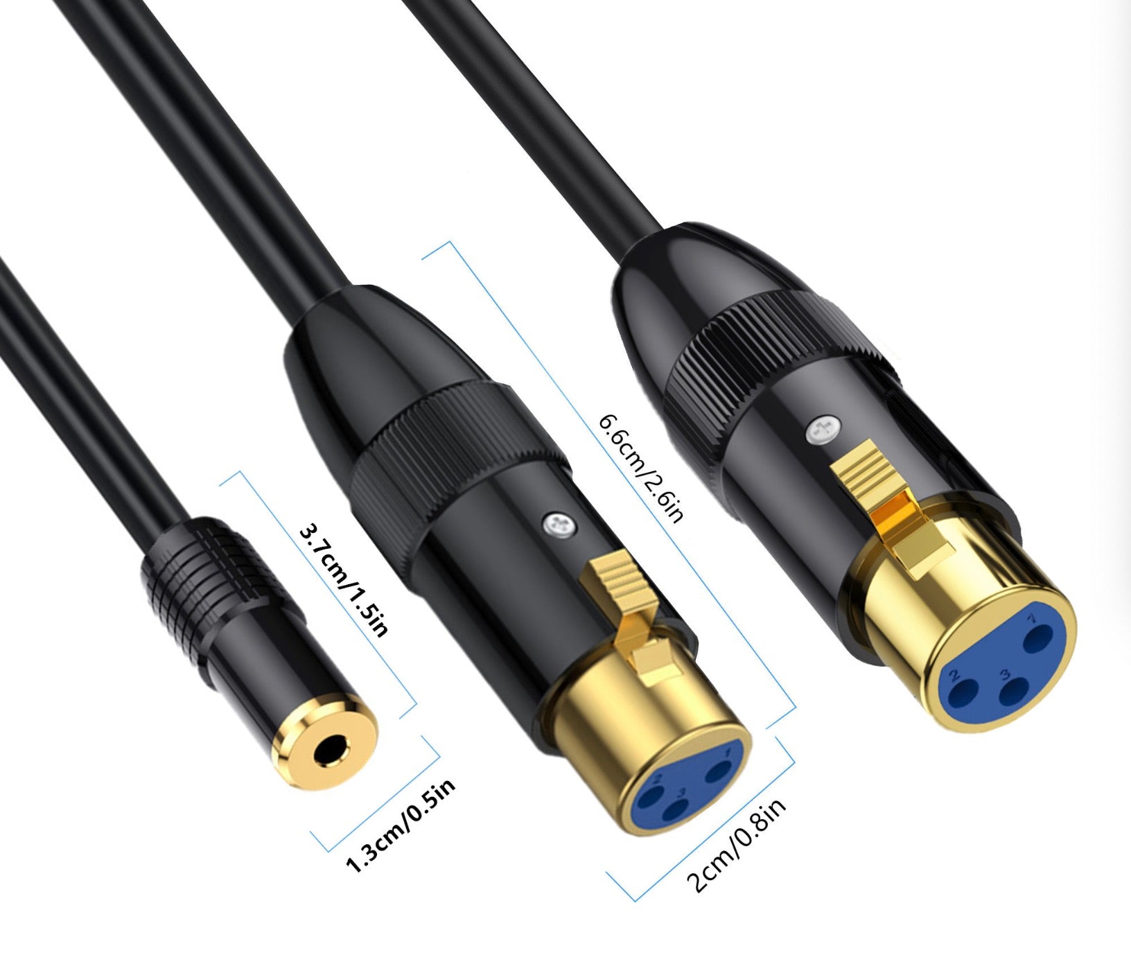 Dual XLR female connectors with 3.5mm TRS female jack