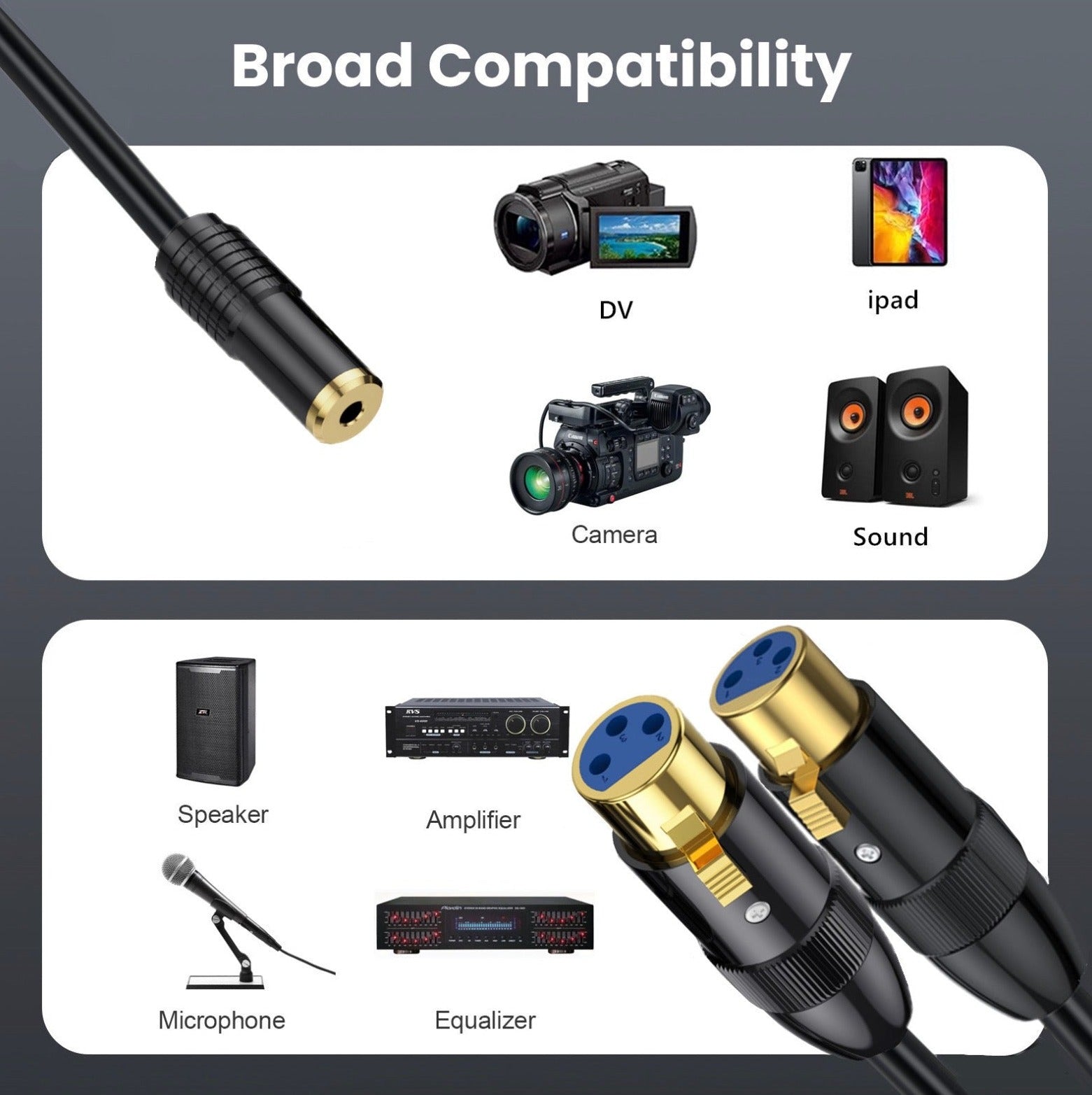 3.5mm TRS female to dual XLR female Y splitter cable