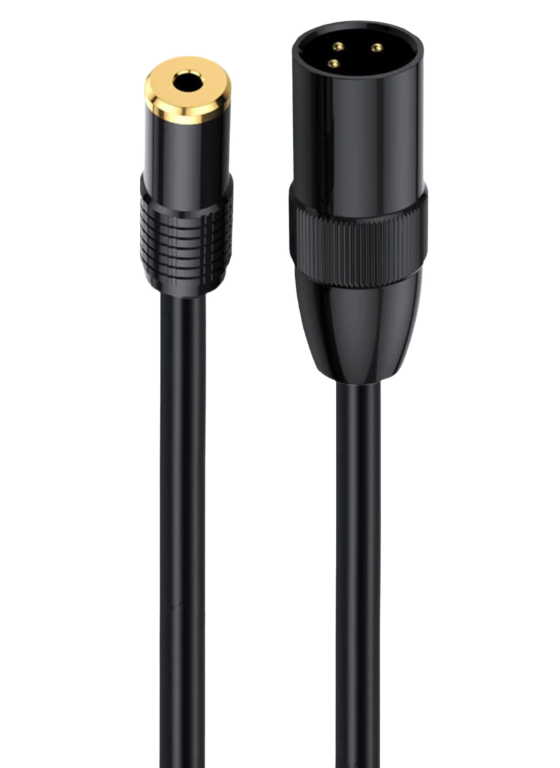 Black audio cable with XLR female connector on a white background