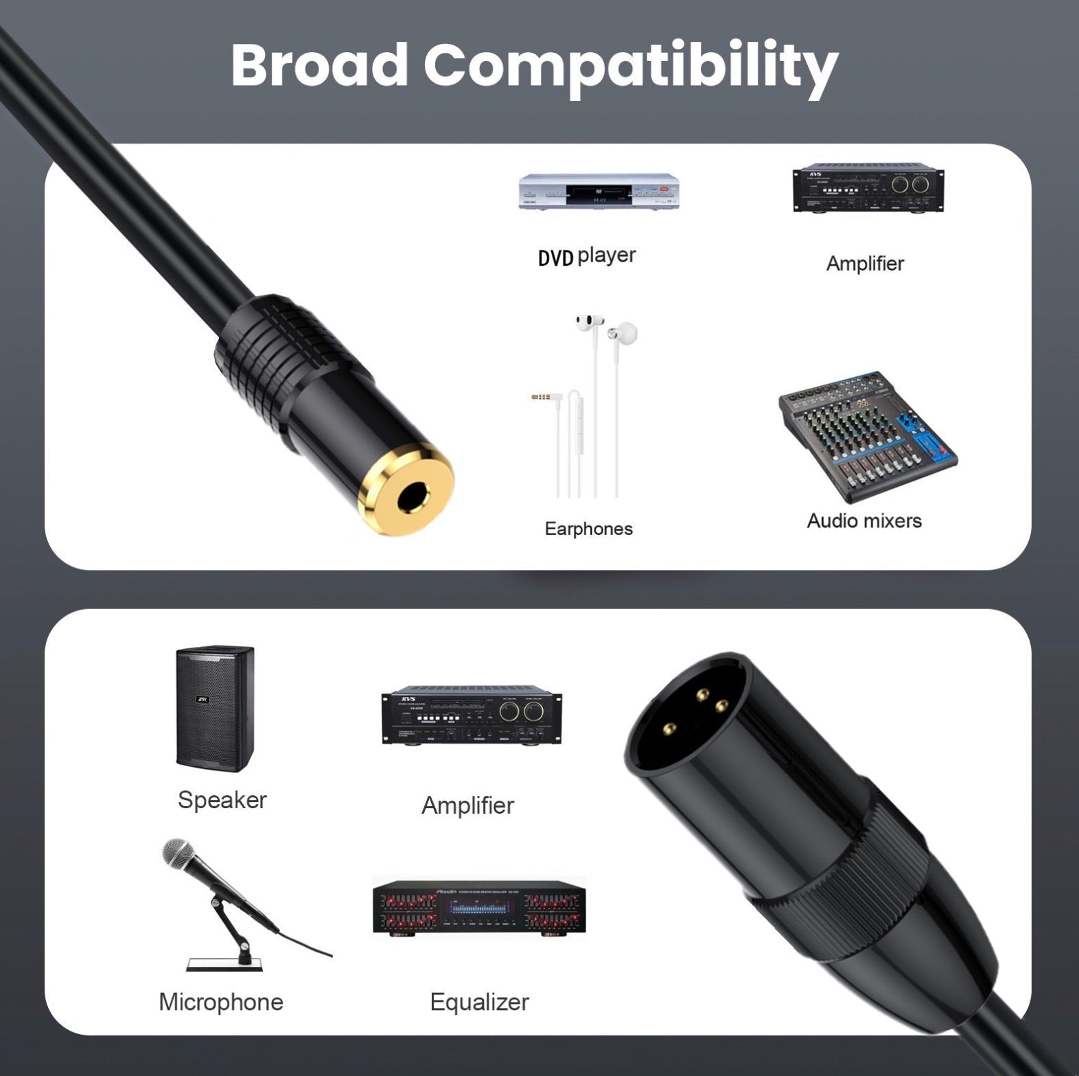 Diagram showing various audio equipment with a focus on compatibility.
