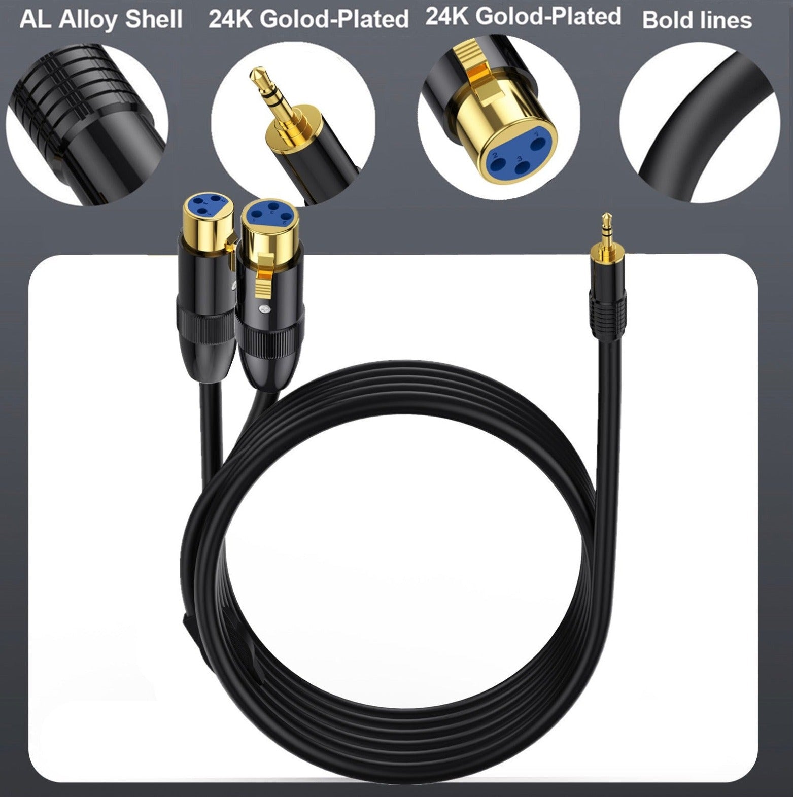 Dual XLR female connectors with 3.5mm TRS plug