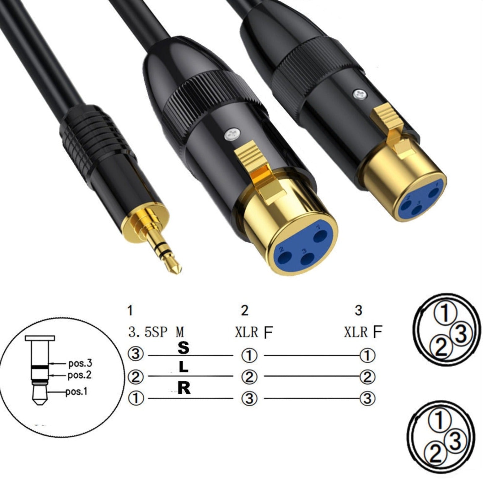 Two audio cables with different connectors on a white background
