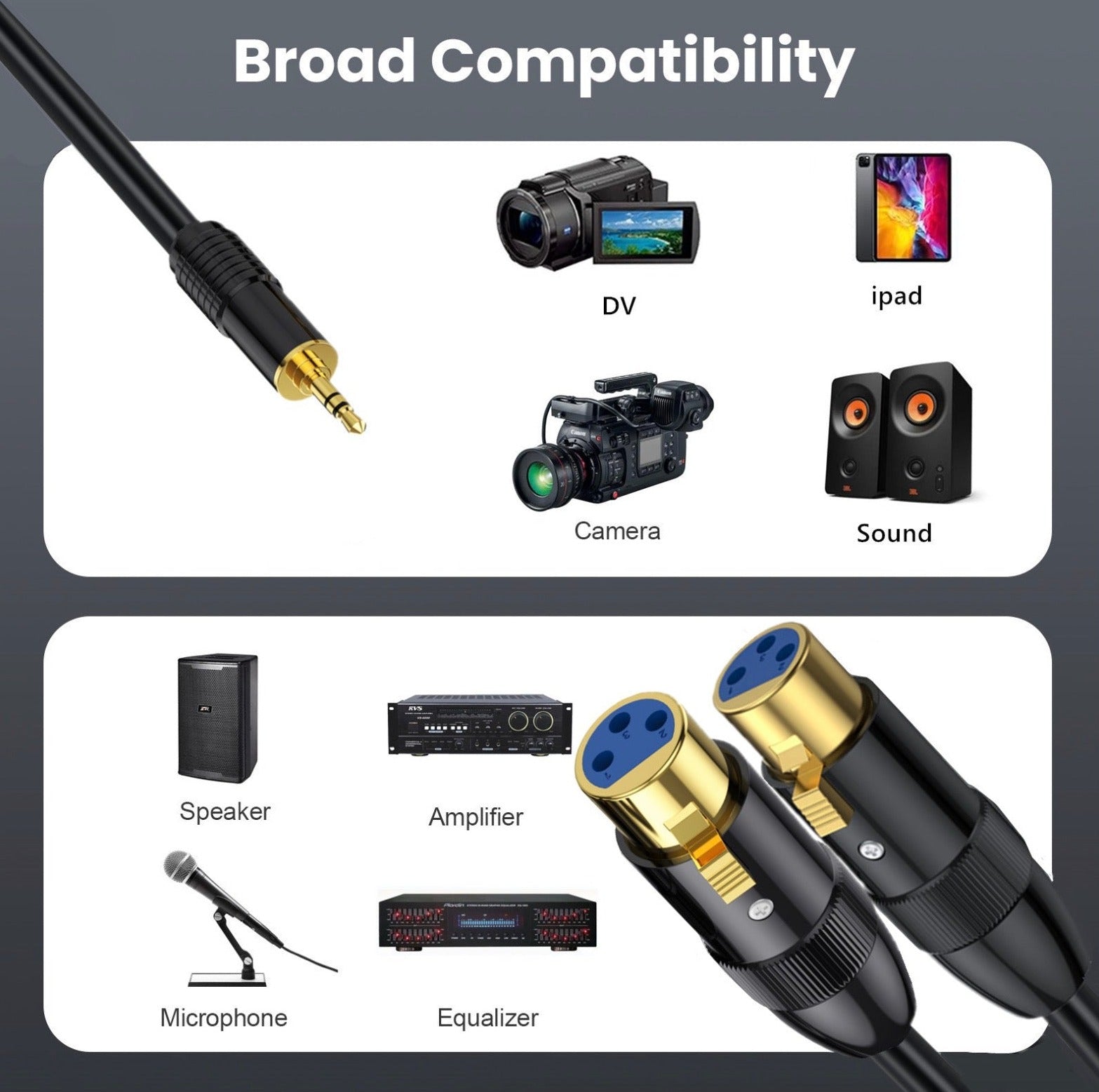 3.5mm TRS male to dual XLR female Y splitter cable