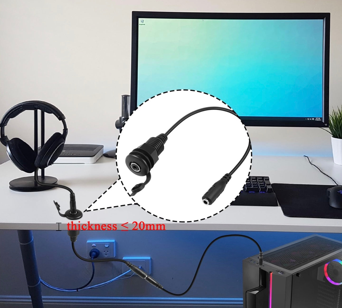 Waterproof 1/8 inch TRS female panel mounting cable